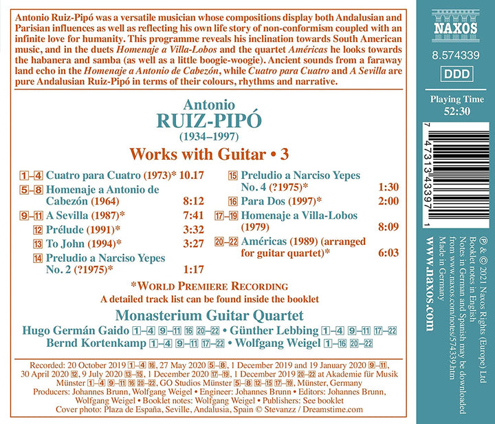 Ruiz-Pipo: Guitar Works 3 [Monasterium Guitar Quartet] [Naxos: 8574339] [Audio CD]