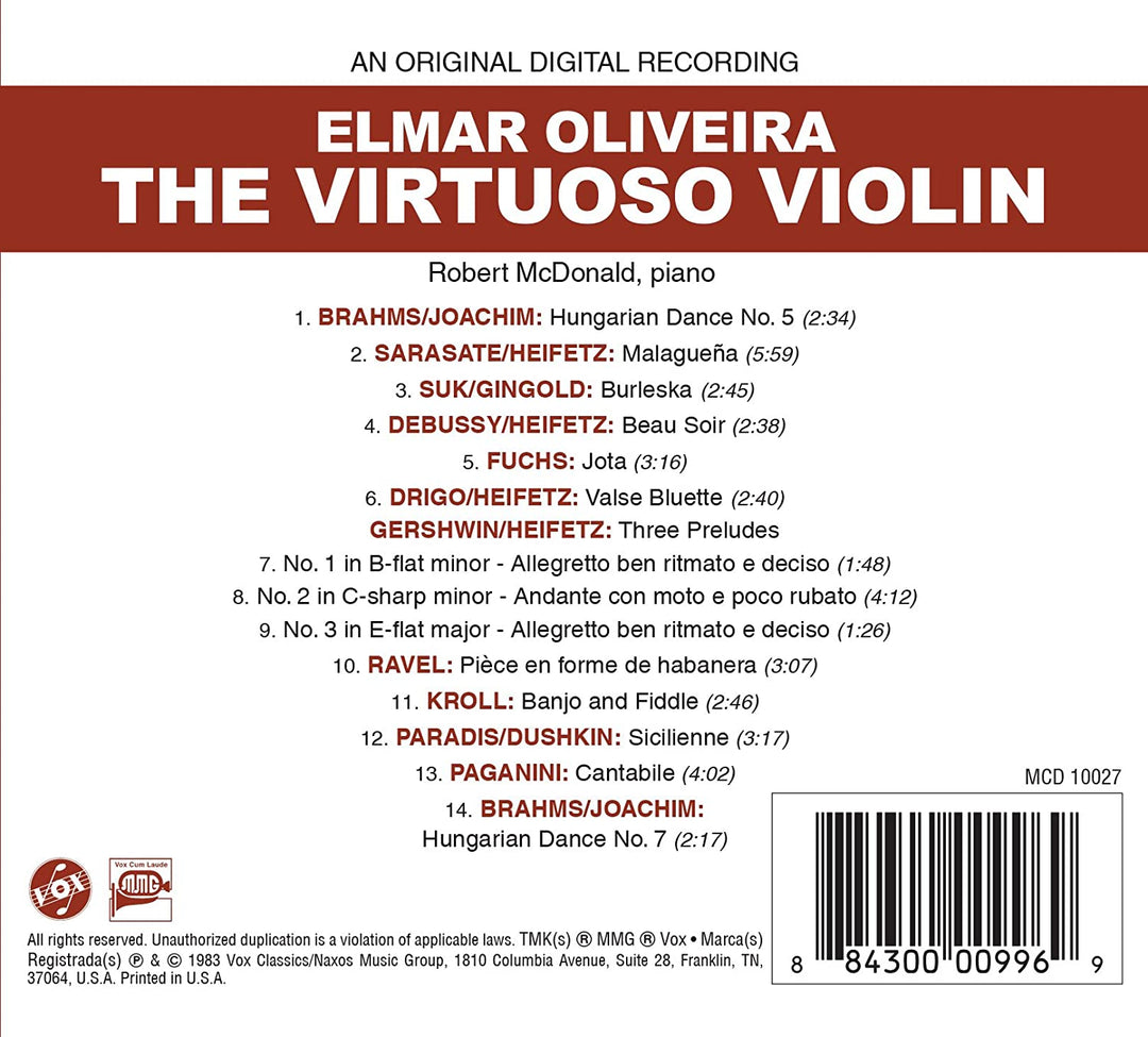 Elmar Oliveira: The Virtuoso Violin [Elmar Oliveira; Robert M onald] [Vox Classics: M 10027] [Audio CD]