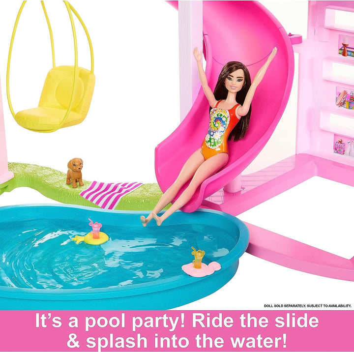 Barbie Dreamhouse, Pool Party Doll House with 75+ Pieces and 3-Story Slide, Elevator, 75 Doll Accessories