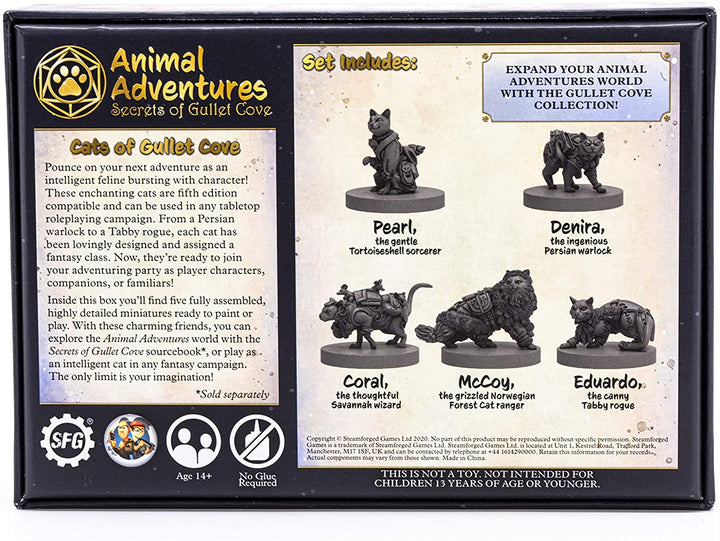 Animal Adventures: Secrets of Gullet Cove - Cats of Gullet Cove, RPG Miniatures for Roleplaying Tabletop Games Ready to Paint or Play, 5e Dungeon Crawl Campaign Compatible