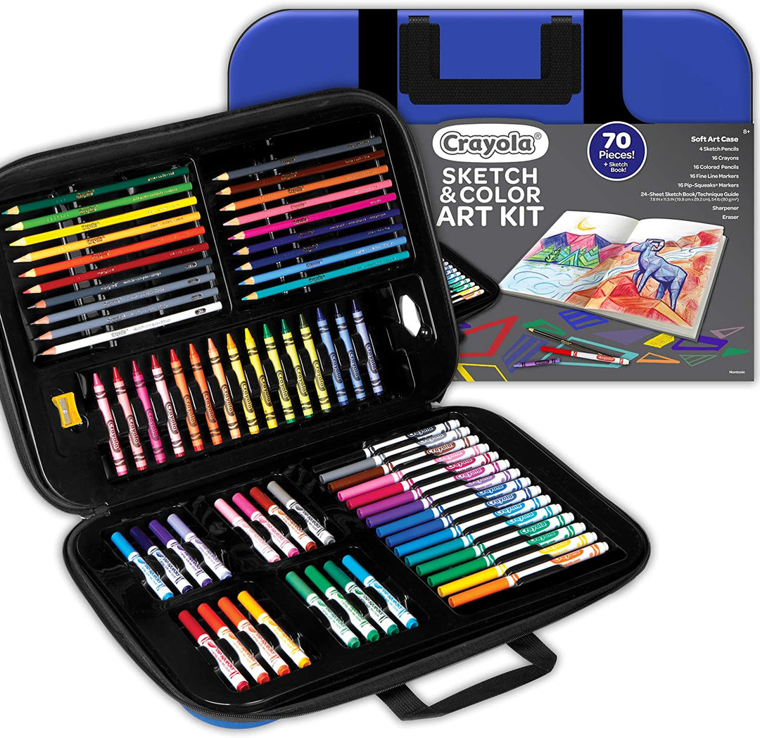 Crayola Coloring and Sketching Set, 70pcs + Sketch Book, Gift for Kids, 8, 9, 10