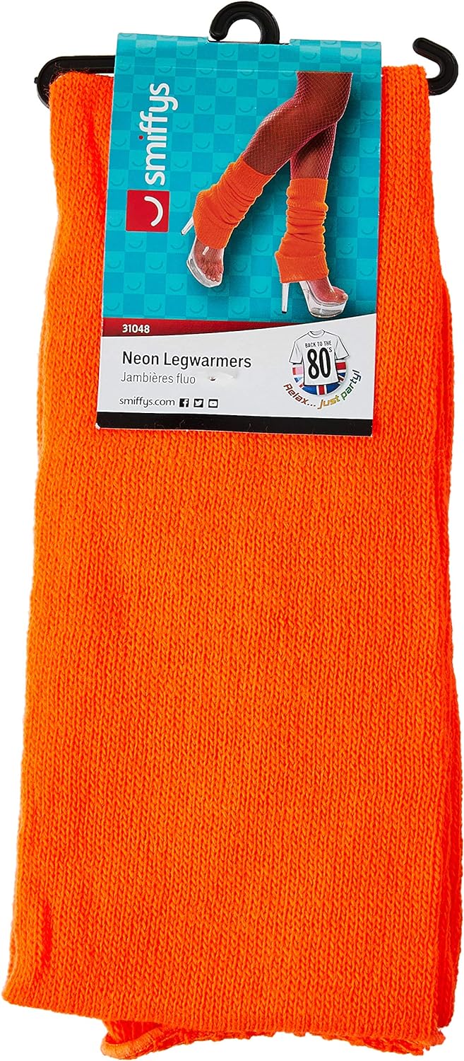 Smiffys Unisex Adult Neon Pink Leg warmers, Neon Orange, One Size, Back to the 80's