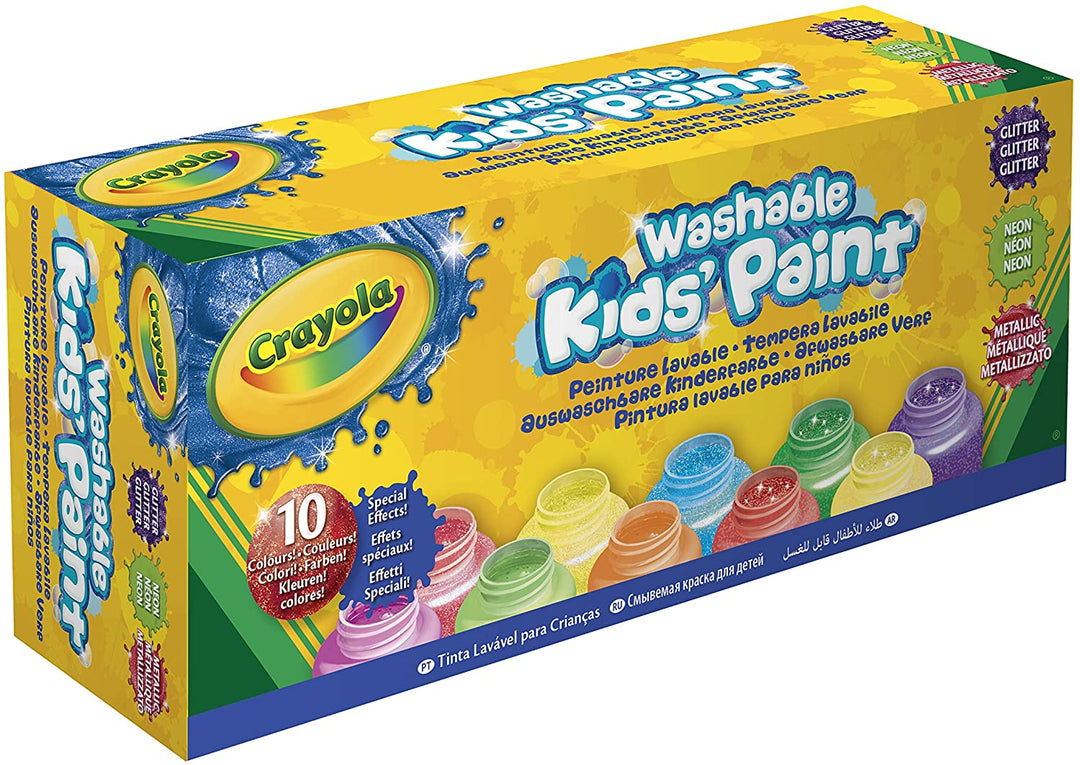 Crayola -10 Washable Temperas Special Effects: Neon, Glitter, Metal, 59mL each, Multicolor, 60ml (Pack of 1), 54-2395