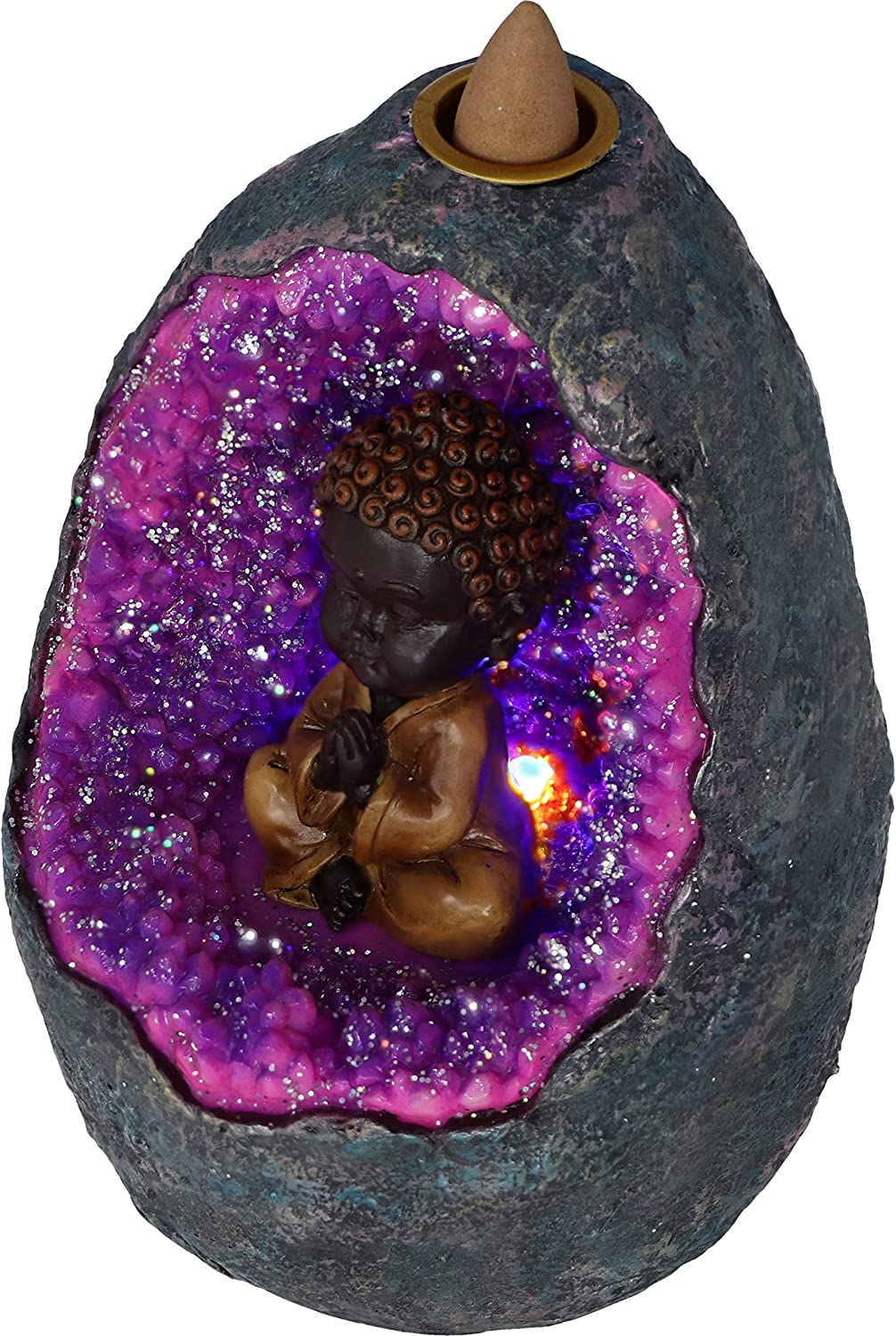 Zen Geode Baby Buddha Crystal Backflow Incense Burner