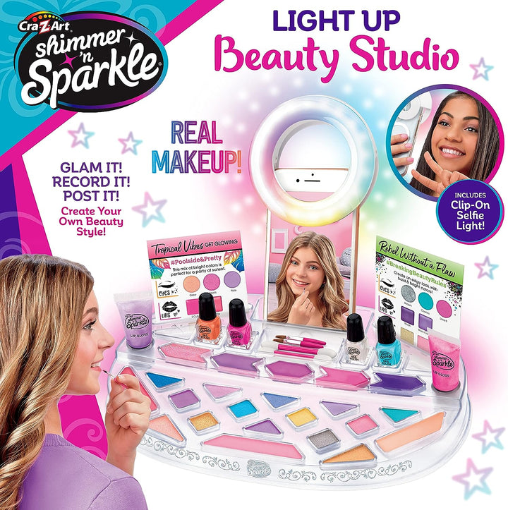 Shimmer and Sparkle 17346 Leuchtendes Beauty-Studio mit Selfie-Ring-Set für Kinder