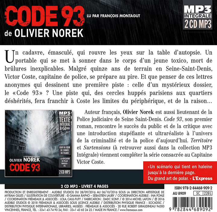 Olivier Norek - Code 93 (Integrale Mp3), Lu Par François Montagut [Audio CD]