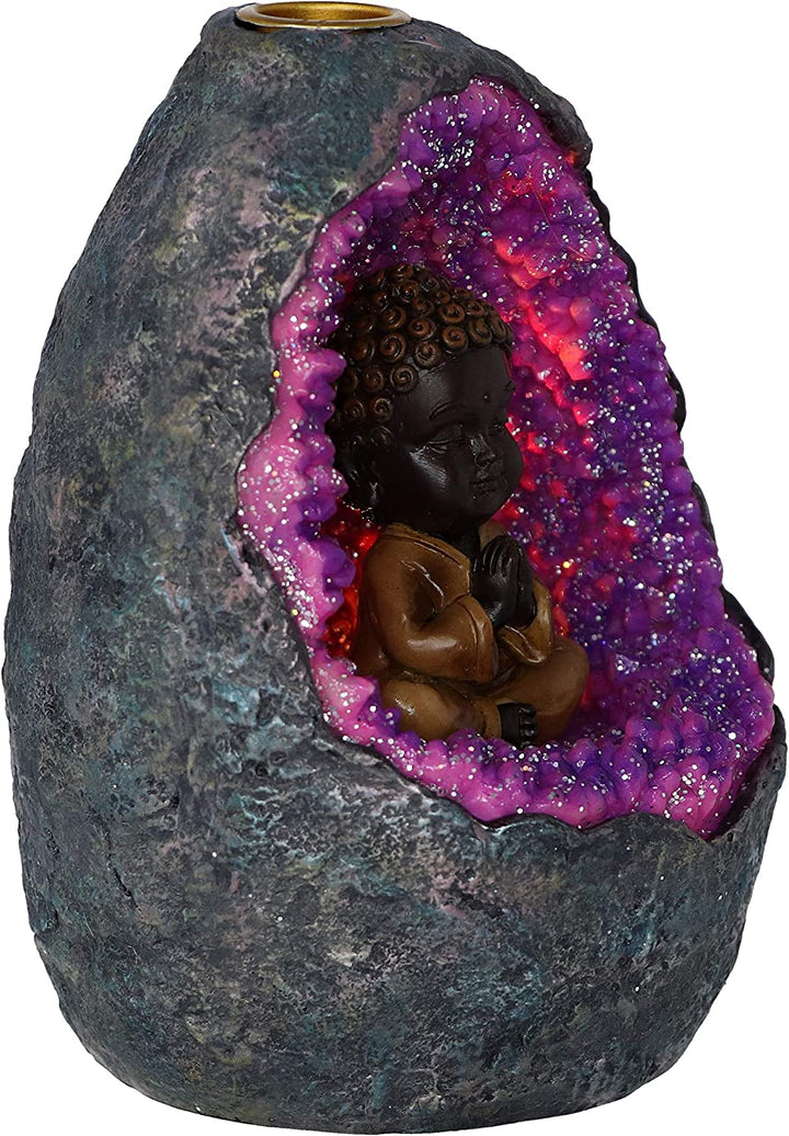 Zen Geode Baby Buddha Crystal Backflow Incense Burner