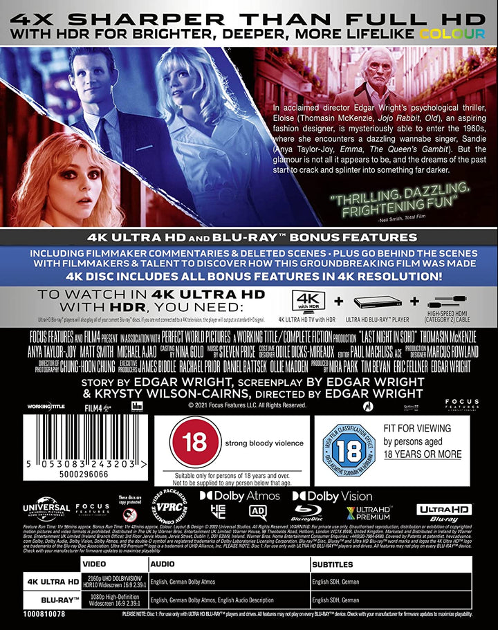 Last Night In Soho [4K UHD] [2021] [Region Free] -Horror/Drama [Blu-ray]