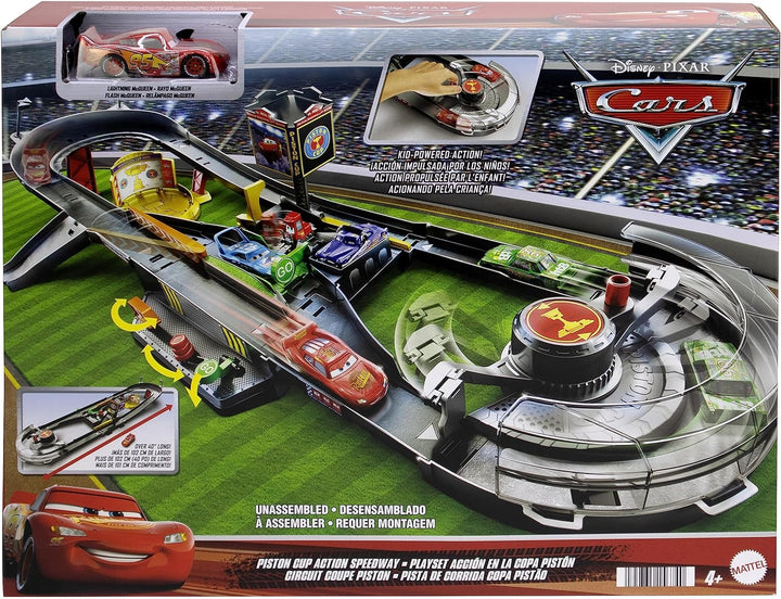 Disney and Pixar Cars Track Set, Piston Cup Action Speedway Playset with 1:55 Scale Lightning McQueen Die-Cast Toy Car