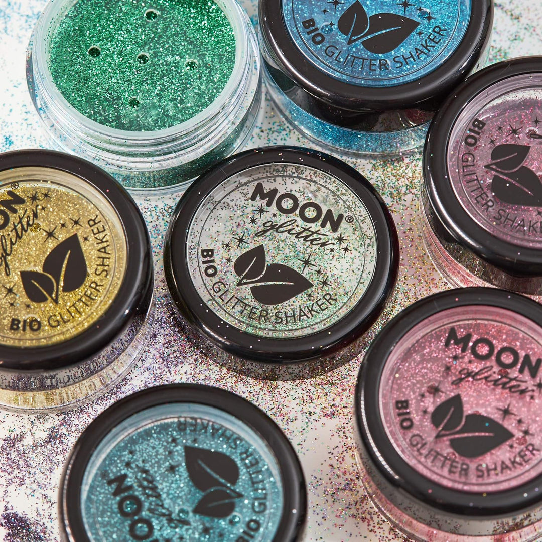 Biodegradable Eco Glitter Shakers by Moon Glitter - Green - Cosmetic Bio Festival Makeup Glitter for Face, Body, Nails, Hair, Lips - 5g