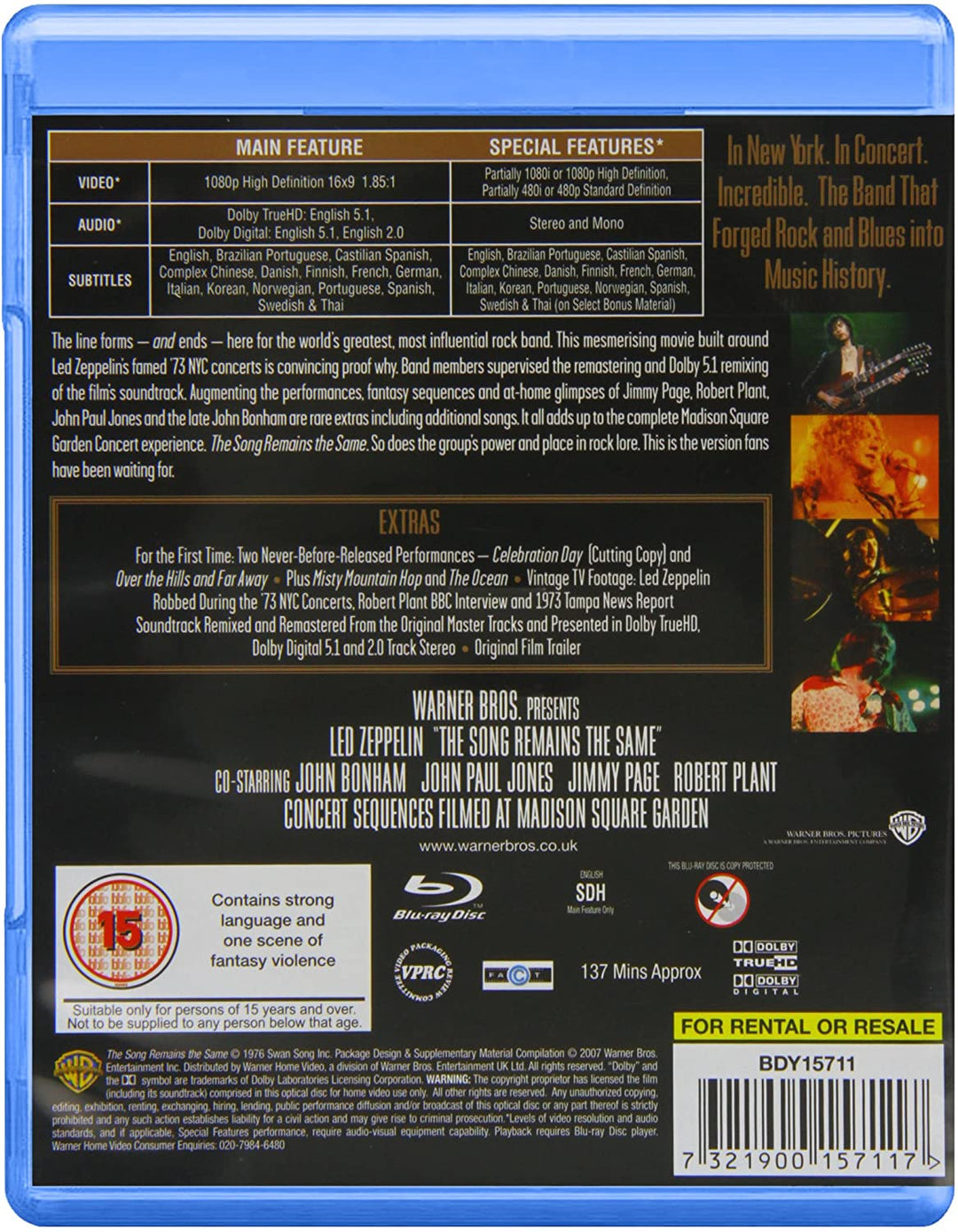 Led Zeppelin: The Song Remains The Same [1976] [Region Free] - Documentary/Musical [Blu-ray]