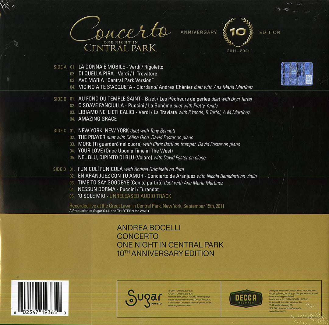 Andrea Bocelli - Concerto: One night in Central Park - 10th Anniversary [VInyl]