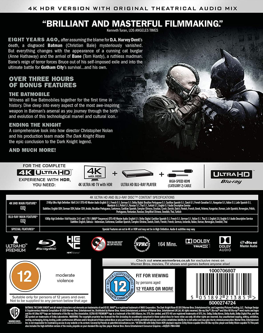 The Dark Knight Rises [2012] [Region Free] - Action/Thriller [Blu-ray]