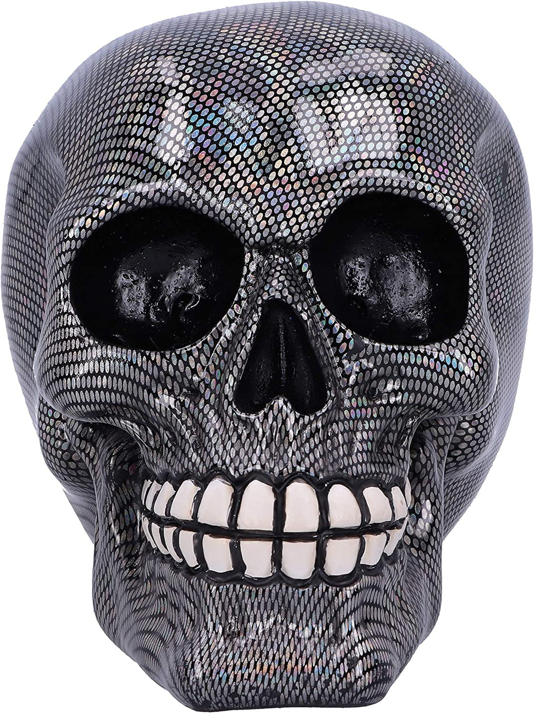 Nemesis Now holografisches silberfarbenes Fischnetz-Totenkopf-Ornament, 16,5 cm