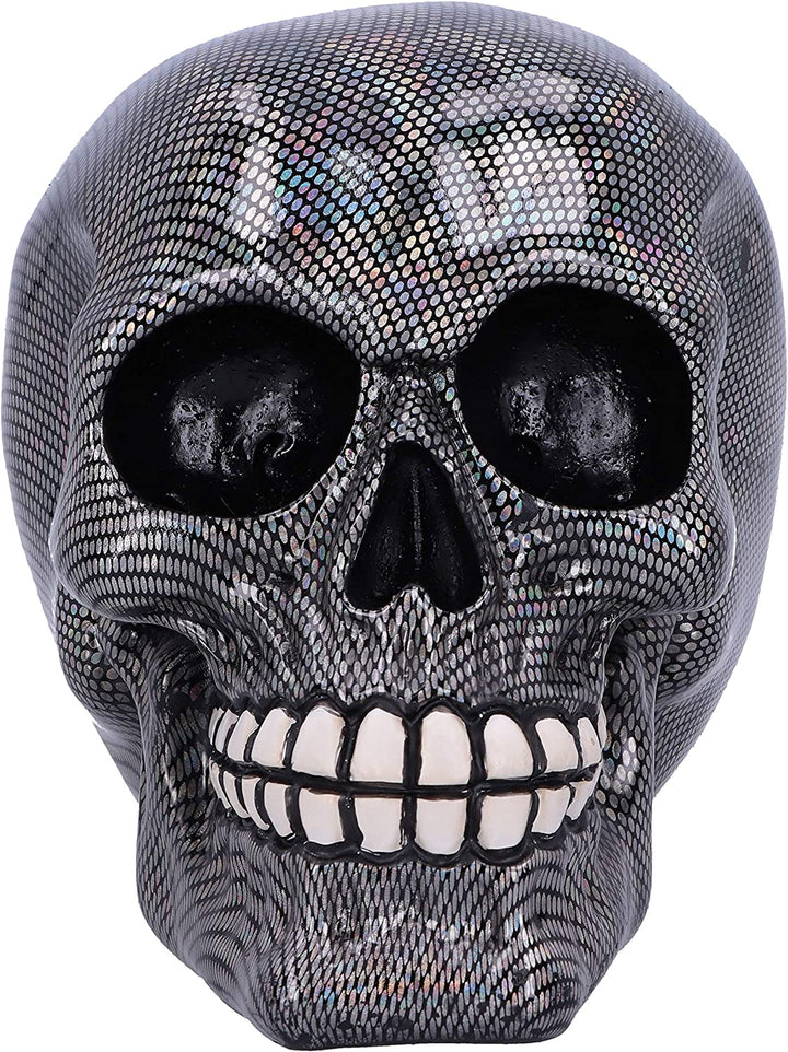 Nemesis Now holografisches silberfarbenes Fischnetz-Totenkopf-Ornament, 16,5 cm