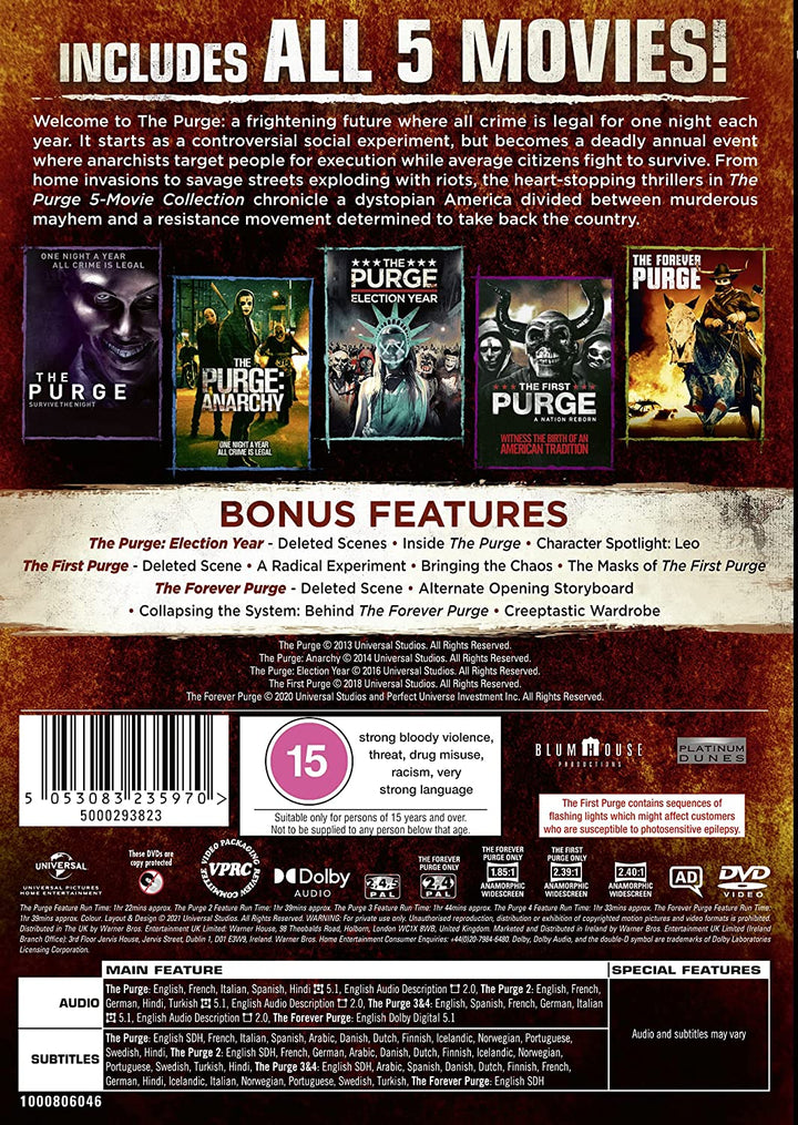 The Purge 1-5 [2021] - Horror/Thriller [DVD]