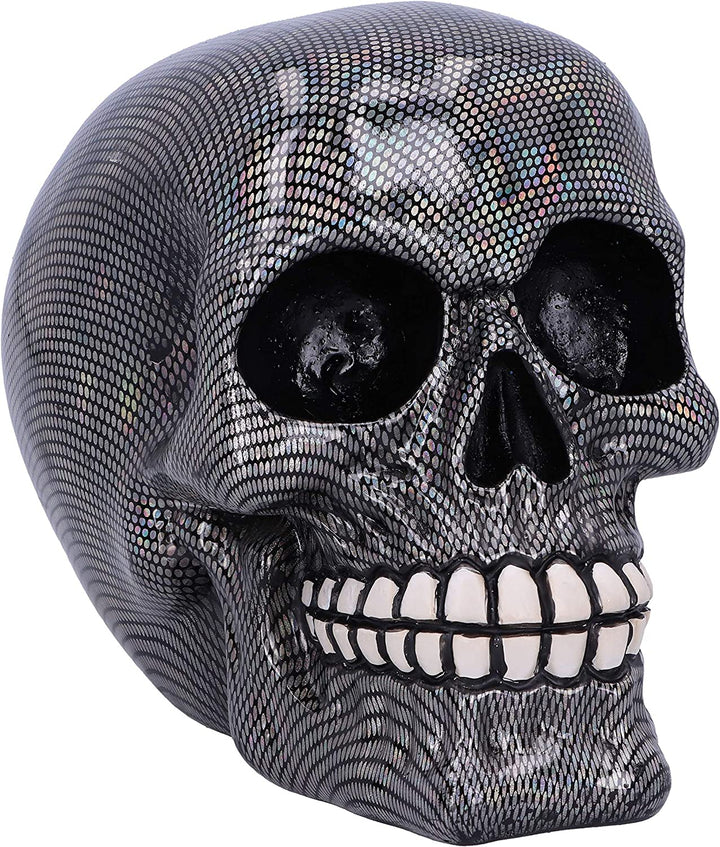 Nemesis Now holografisches silberfarbenes Fischnetz-Totenkopf-Ornament, 16,5 cm