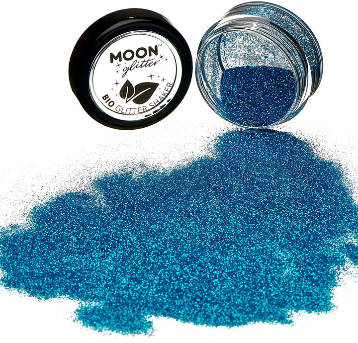 Biodegradable Eco Glitter Shakers by Moon Glitter Blue - Cosmetic Bio Festival Makeup Glitter for Face, Body, Nails, Hair, Lips