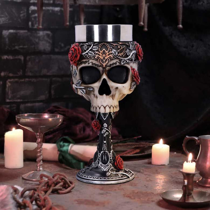 Nemesis Now B4327M8 Gothic Roses Goblet 18cm Black, Resin w/stainless steel inse