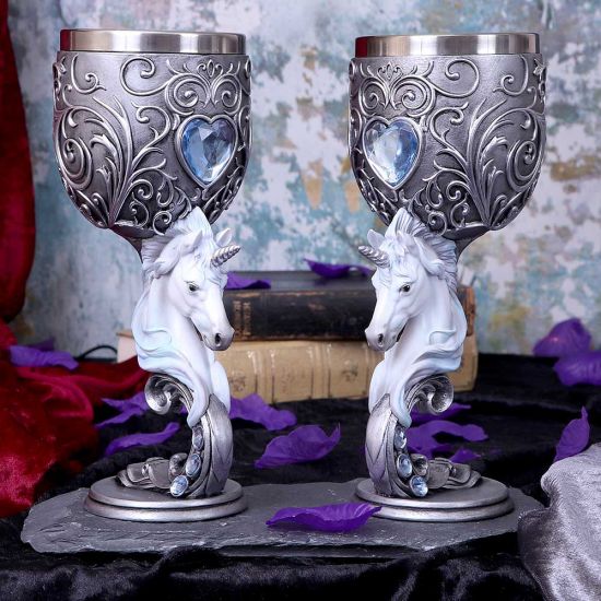 Nemesis Now B5191R0 Enchanted Twin Unicorn Heart Set of Two Goblets, Silver, 18.