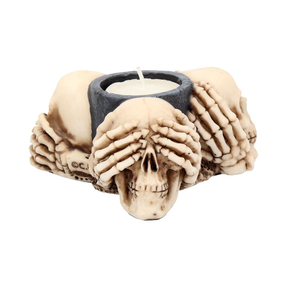 Nemesis Now Three Wise Skulls Tealight Holder 13cm Ivory