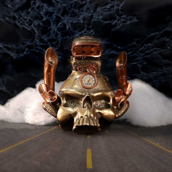 Nemesis Now Petrol Head 18cm Motor Engine Steampunk Skull Figurine, Bronze